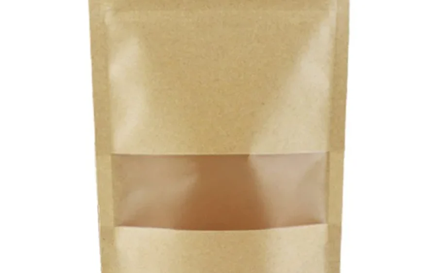 kraft coffee packaging pouch with window for roasted coffee and dry food